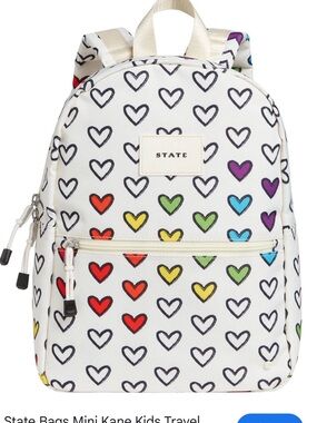 STATE White Kids Backpack with Multicolor Heart Print